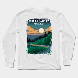 Great Smoky Mountains National Park Vintage Minimal Travel Poster at Night Long Sleeve T-Shirt